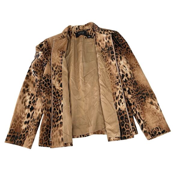 Dana Buchman Linen Jacket Womens Size 12 Brown Leopard Animal Print Full Zip - Picture 3 of 7